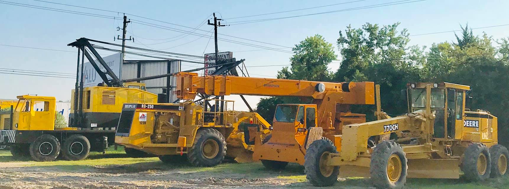Heavy equipment refurbishment fleet at Valu Industrial Services in Baytown, Texas